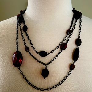 Chico’s multi strand goth hippie black with red and purple beaded necklace